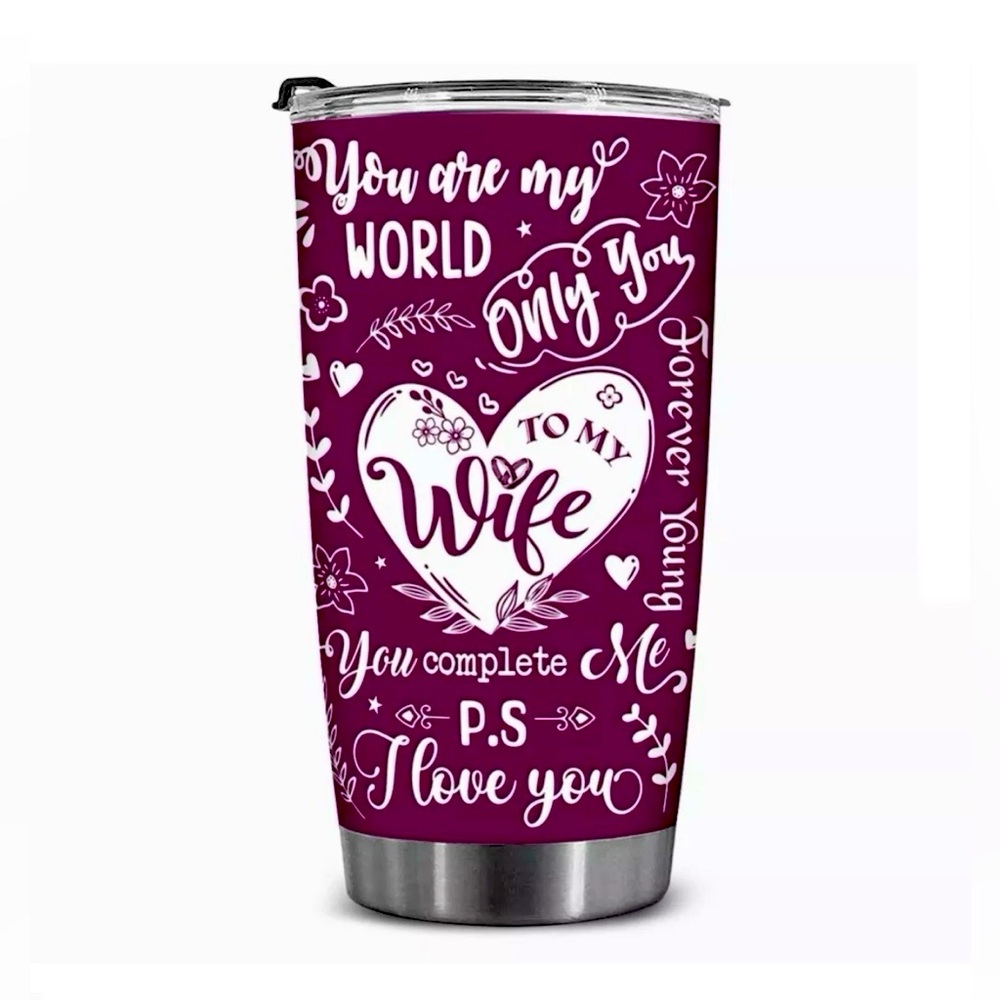 To My Wife Purple 20oz Stainless Steel Tumbler -Valentine/Birthday Wife Gift NEW